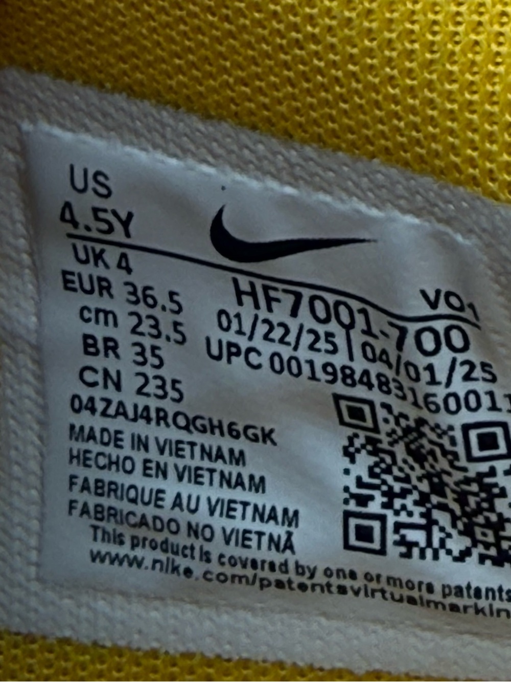 Nike HF7001-700 Kids 4.5Y / Women’s 6 Yellow White Sneakers EU 36.5 Pre-Owned - Picture 9 of 9